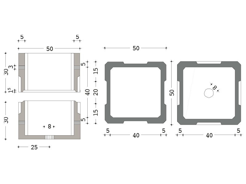 Pozzetti modulari in calcestruzzo 40x40 Telecom, Tim, Enel, Open Fiber, Infratel, Wind, Metroweb e Fastweb